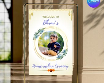 Personalized Annaprashan Welcome Sign, Add Your Photo, Traditional Baby Milestone Decor, Indian Rice Ceremony, Welcome board