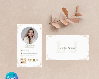 Plantilla elegante de tarjeta de visita vertical con código QR (editable en Canva)