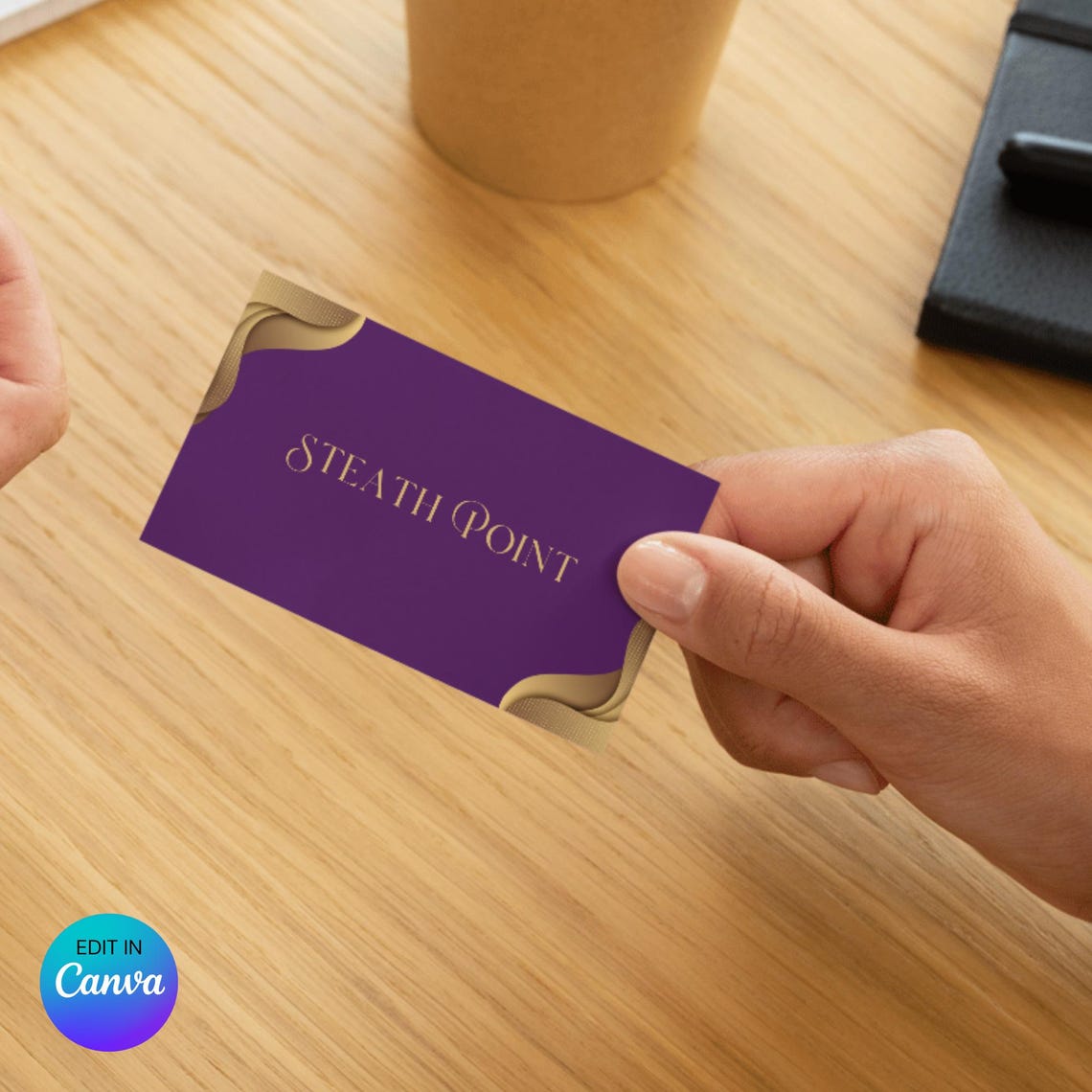 Luxury Business Card Template, Premium Purple and Gold Editable Design