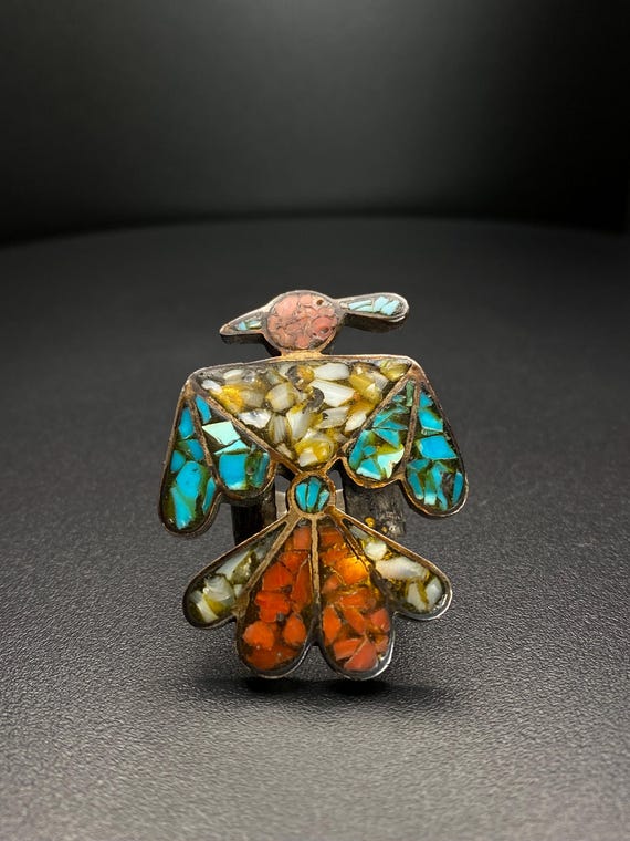 Vintage Large Thunderbird Statement Ring with Chi… - image 1