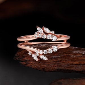 Enhancer Wedding Band Marquise Cut Diamond Ring Jacket Rose Gold Ring Guard Unique Matching Ring Bridal Stacking Ring Anniversary Ring Women