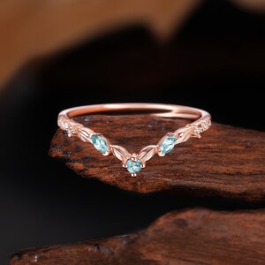 Marquise Cut Moss Agate Ring, Rose Gold Wedding Band, Nature Inspired Leaf Ring, Unique Bridal Matching Ring Anniversary Stacking Ring Women