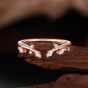 Open Wedding Band Marquise Cut Ring Diamond Cluster Ring Rose Gold Matching Ring Unique Bridal Stacking Ring Anniversary Promise Ring Women