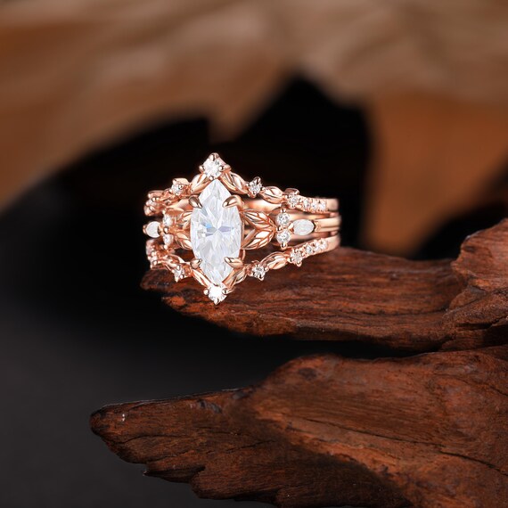 最高級モアッサナイト　ローズカット マーキスカットリング 最高級モアッサナイト ローズカット マーキスカットリング