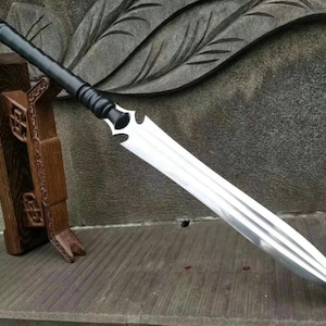 34” Custom D2 Steel Hunting Spear Sword with Sheath | Hand-Forged Blade