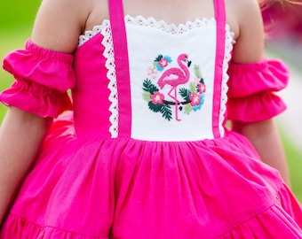 Vestido de niña de flores con flamencos / Vestido rosa con falda para niñas / Vestido tutú de cumpleaños / Vestido de fiesta de lujo para niñas pequeñas / Vestido de novia
