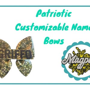Patriotic hair bow, kids baby women accessory, vegan hair bow, custom name barrette hair clip, welcome home soldier bow, veterans soldier