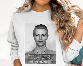 David Bowie Retro Police Mugshot Garment, Vintage Style Graphic Tee, Iconic 1970s Image Shirt, Cool Unisex Casual Wear, Fashion Apparel