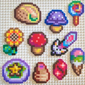 Stardew Valley Fridge Magnets | 5mm Pixel Art Perler Beads, Food, Mushroom, Foraging, Mineral, Weapon