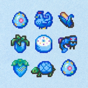 Stardew Valley Blue Keychains and Magnets | Hanukkah and Christmas Theme, Cute Gift Keychain for Partners and Friends