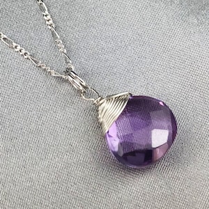 Amethyst Wire Wrapped Tear Drop Crystal Pendant - 925 Sterling Silver Gemstone Jewelry - Spiritual Birthstone February Zodiac Sign Pisces