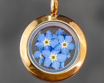 Médaillon Forget Me Not - Collier en or Rose - Bijoux romantiques inspirés de la nature - Sterling 925 - Cadeau de mariage de demoiselle d'honneur pour elle