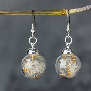 Natural Earrings - Dandelion Flowers Seeds Minimalist Casual-  925 Sterling Silver Botanical Jewelry