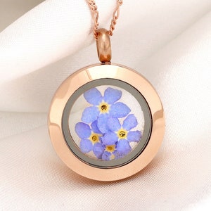 Vergissmeinnicht Medaillon Rose Gold Halskette Natur inspiriert romantischen Schmuck 925 Sterling Hochzeit Brautjungfer Geschenk für sie Bild 5