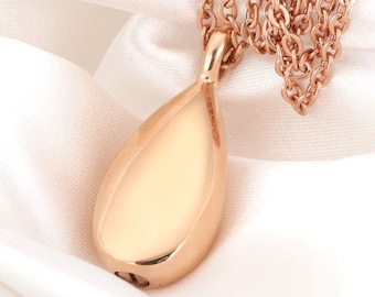 Urn Ashes Bottle Pendant Necklace - Rose Gold Jewelry - Personalized Engraved Cremation Memorial Gift