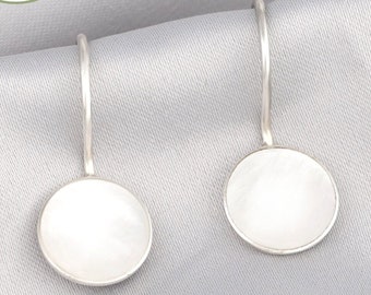 White Pearl Earrings - Dainty White Shell 925 Sterling Silver - Luxury Minimalist Jewelry - Wedding Bridal Bridesmaid Feminine Shell Studs