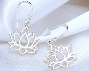 Boucles d'oreilles Lotus Argent véritable - 925 Sterling - Yoga Méditation Bijoux élégants