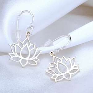 Lotus Earrings Real Silver - 925 Sterling - Yoga Meditation Elegant Jewelry