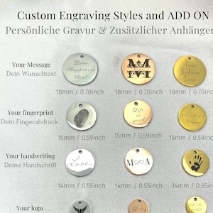 Dijes personalizados con grabado en oro rosa, oro y plata: siluetas de monogramas con huellas dactilares, nombres, letras, joyas personalizadas