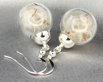 Natural Earrings - Dandelion Flowers Seeds Minimalist Casual-  925 Sterling Silver Botanical Jewelry