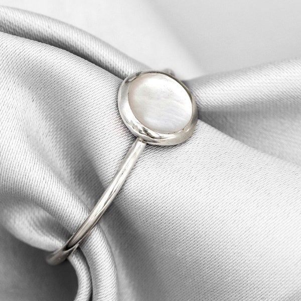Perlmutt Ring - 925 Sterling Silber Eleganter Maritimer Schmuck - Brautschmuck Hochzeit Minimalisten Runder Perlmutter Ring mit Geschenkbox