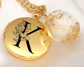 Gold Locket Necklace - Dandelion Pendant Set - Nature Inspired Jewelry - Family Heirloom Besties Botanical Gift