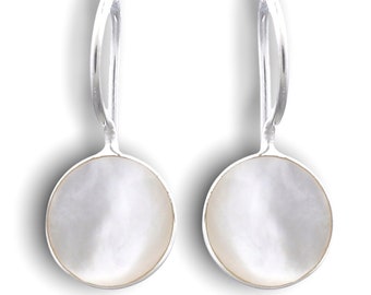 Boucles d’oreilles MOTHER OF PEARL - Dainty 925 Sterling Silver White Luxury Minimalist Small Jewelry - Mariage Mariée Demoiselle d’honneur Féminine Shell Studs