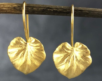 Tropical Earrings 925 Sterling Gold Plated Leaf Shape Dainty Dangle Drop Earrings Monstera Nature Inspired Floral Leaves Summer Boho Jewelry