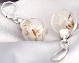 Boucles d’oreilles pissenlit Argent - Dangle Drop - Bijoux inspirés de la nature minimaliste - Cadeau de demoiselle d’honneur de mariage nuptial