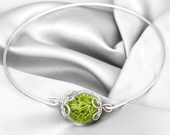 Real Moss Terrarium Bracelet – Silver Plated Bangle, Botanical Jewelry