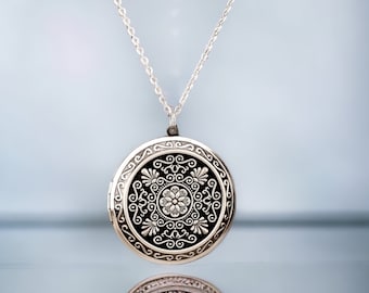 Custom Photo Locket Necklace - Art Deco Medallion, Personalized Gift