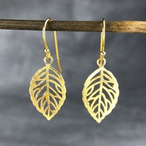 Leaf Earrings - 925 Sterling Gold Plated Botanical Natural Monstera Plant Jewelry - Autumn Leaves Dangle Drop Earrings - Teacher Gift Idea