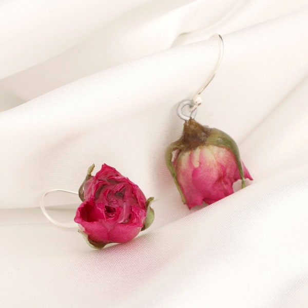 Real Rose Earrings - 925 Sterling Silver - Nature Inspired Jewelry - Shabby Chic - Bridesmaid Bride Wedding Gift Idea