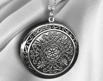Collana con medaglione con foto incisa - Medaglione Art Déco - Immagine personalizzata del ricordo della famiglia - Regalo per i cari - Confezione regalo