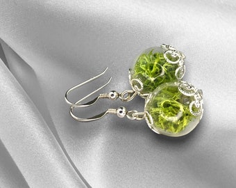 Boucles d’oreilles Island Moss - 925 Sterling Silver - Natural Botanical Terrarium Danglers - Boho Wedding Bridal Jewelry For Her