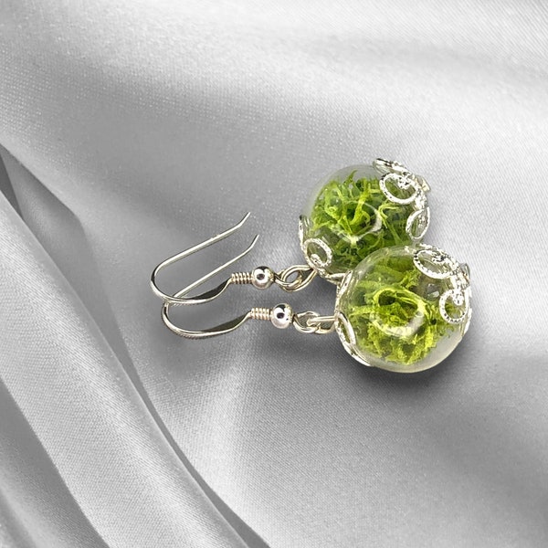 Echte Moos Ohrringe - 925 Sterling Silber Schmuck - Botanische Terrarium Natur Ohrhänger - Boho Brautschmuck OHR925-10