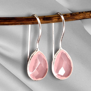 Rose Quartz Sterling Silver Earrings - 925 Elegant Gemstone Natural Jewelry - Spiritual Gift Idea January Birthstone
