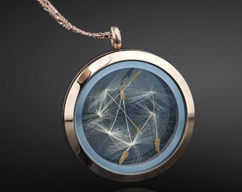 Dandelion Locket Rose Gold - Symbolic Wish 925 Sterling Necklace - Botanical Simplistic Jewelry