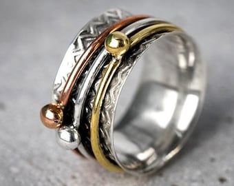 Spinner Ring - Solid 925 Sterling Silver - Méditation Calmant Étroit Casual Minimaliste Empilage Bijoux - Cadeau d’amitié