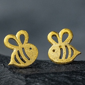 Busy Bee Tiny Ear Studs - 925 Sterling Gold Plated - Cute Animal Honeybee Dainty Earrings - Anniversary Natural Jewelry