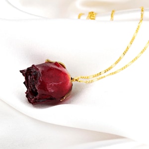Red Rose Necklace Gold - 925 Sterling Silver - Rosebud Romantic Pendant - Wife Girlfriend Gift - Bridesmaid Wedding Gift