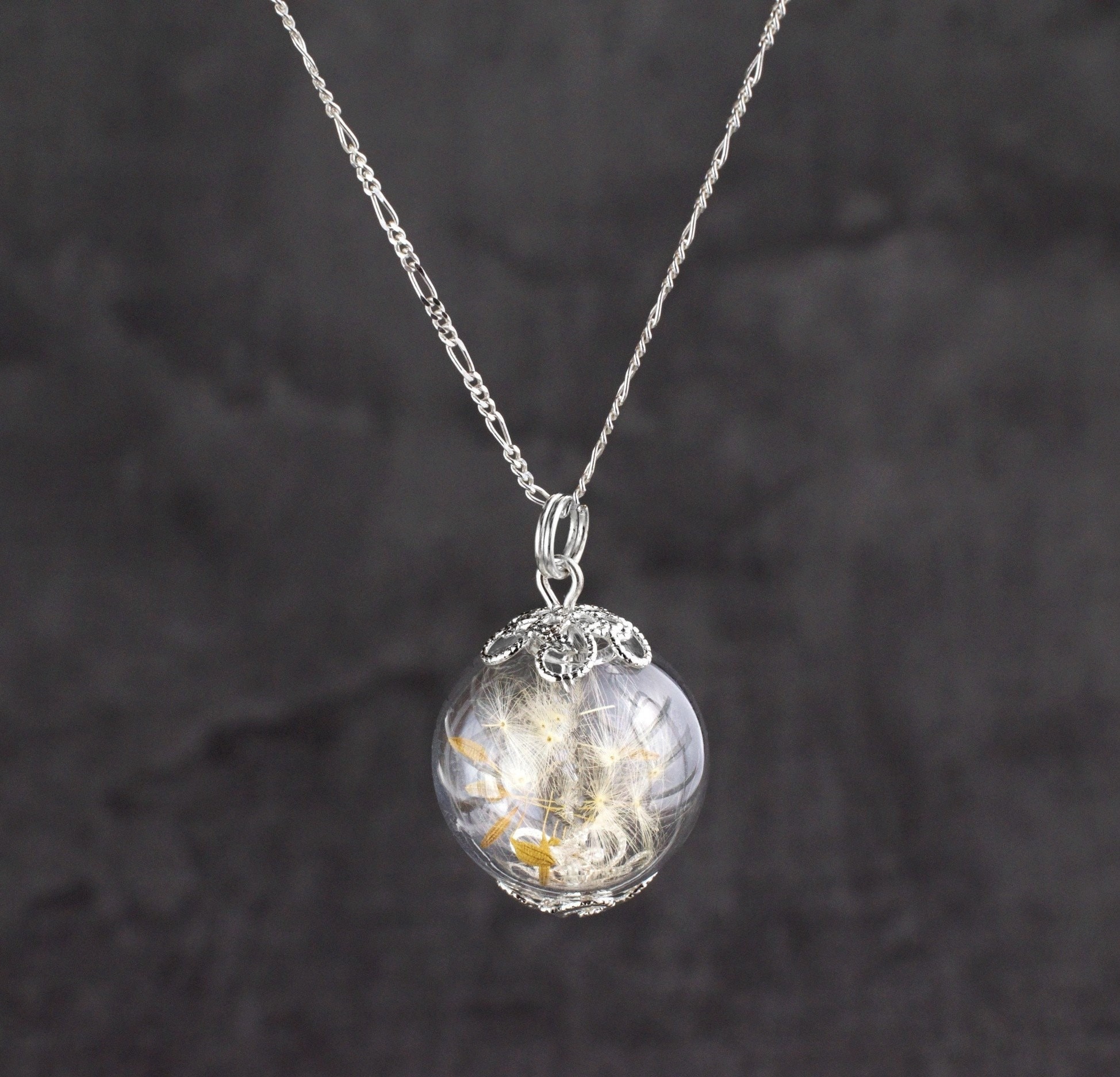 Dandelion Seeds 925 Silver Pendant Necklace - Real Natural Flowers Wish Necklace - Romantic Delicate Elegant Jewelry - Anniversary Gift