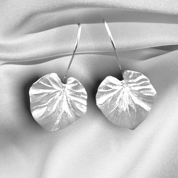 Leaf Earrings Silver - Solid Sterling - Dainty Dangle - Nature Inspired Minimalistic Jewelry - Mid Century Modern - Gift for Sister