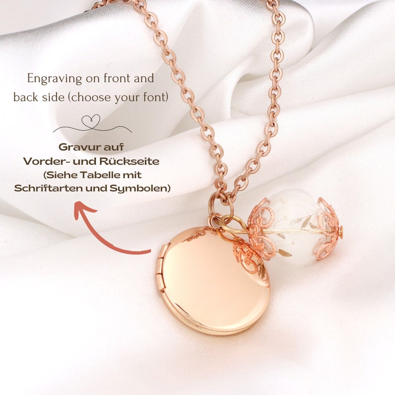 Monogram Necklace Photo Locket Rose Gold Personalized Gift Dandelion Glass Charm Nature Inspired Custom Engraved Jewelry image 5