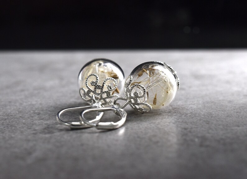 Gift Box Natural Jewelry REAL DANDELION SEEDS Earrings Silver Plated