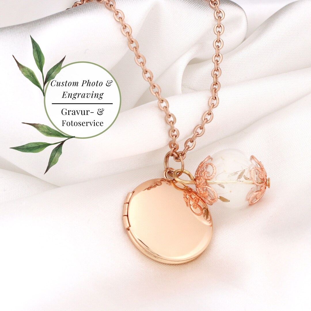 Rose Gold Locket Necklace WITH Your Photo Personalized picture