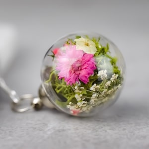 Blumenstrauß-Anhänger - 925 Echte Florale Sterling Silber Minimalist Frühling Halskette - Chrysantheme - Muttertag Geschenkidee