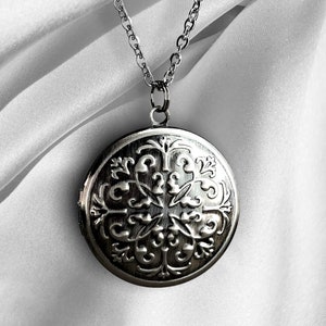 Custom Engraved Photo Locket Necklace - Orient Style Antiqued Silver Jewelry - Family Remembrance Romantic Personalized Gift Idea