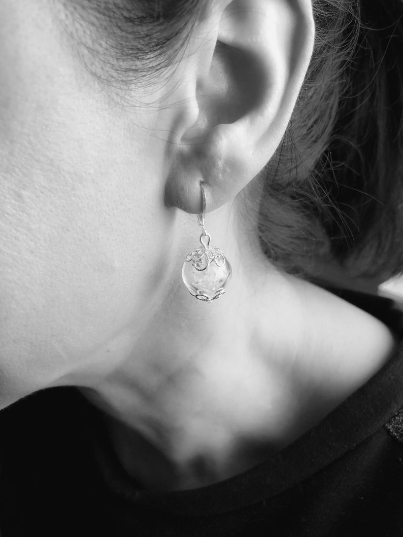 Gift Box Natural Jewelry REAL DANDELION SEEDS Earrings Silver Plated