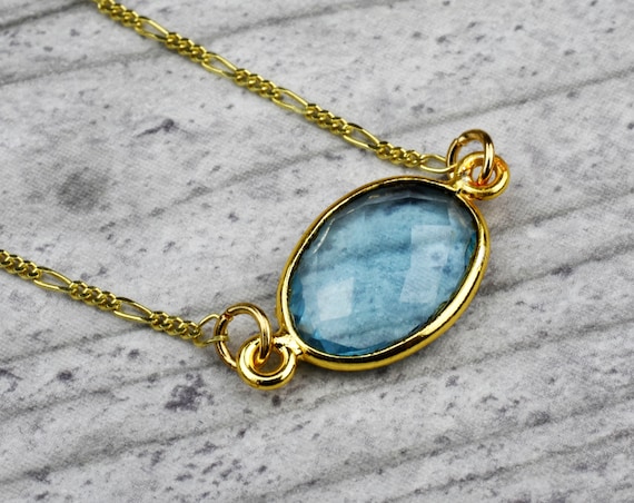 Aqua Chalcedony Charm 925 Sterling Gold Plated Dainty Clear Blue